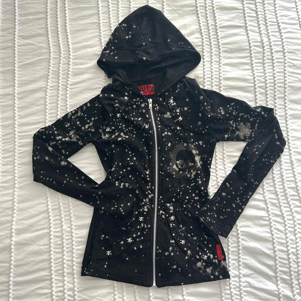 π² Y2K SKULL STUDDED AUTHENTIC TRIP NYC FITTED BLACK ZIP UP HOODIE - Picture 2 of 4
